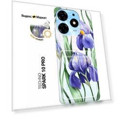 Силиконовый чехол на Tecno Spark 10 Pro / Техно Спарк 10 Про с рисунком "Amazing Irises" и карманом для карт прозрачный