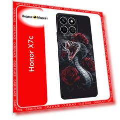 Черный матовый чехол на Honor X7c / Хонор X7c с принтом Dark snake