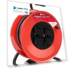 Удлинитель на катушке EKF UKG02-16-R325-4-40-IP44 "Гефест 2.0" 4 гнезда 40м с заземлением и предохранителем КГ 3*2,5 16А/3,5кВт IP44 PROxima