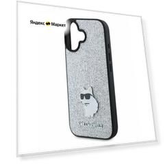 Lagerfeld для iPhone 16 чехол Fixed glitters NFT Choupette Metal pin Hard Silver