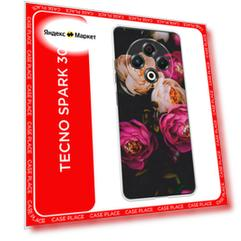 Чехол на Tecno Spark 30 / Текно Спарк 30 с принтом Розовые пионы на черном