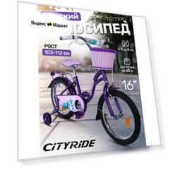 Велосипед детский двухколесный CITYRIDE TEMPO с корзинкой, радиус 16", страховочные колеса, CR-B2-0616VTP