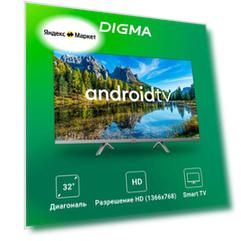 Телевизор Digma Android TV DM-LED32SBB39, 32", LED, HD, Android, темно-серебристый