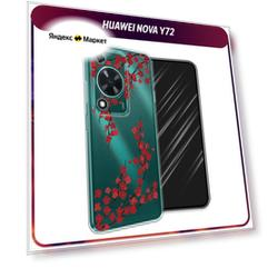 Чехол на Huawei Nova Y72/Y72s / Хуавей Y72/Y72s с принтом Красная сакура, прозрачный