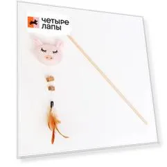 Petmax Игрушка для кошек Дразнилка Свинка с мататаби, 7х8х4 см, длина палки 40 см, длина резинки 63 см