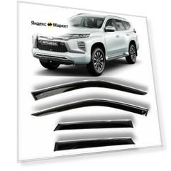 Хромированные дефлекторы боковых стекол Cobra Tuning на Mitsubishi Pajero Sport 3 lll 2016 - н. в. - Хром ветровики боковых окон для Митсубиси Паджеро Спорт 3 lll 2016 - н. в.
