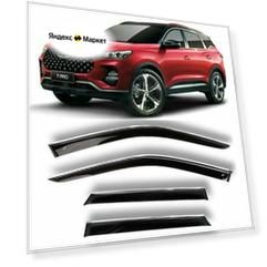 Хромированные дефлекторы боковых стекол Cobra Tuning на Chery Tiggo 7 Pro 2020- н. в - Хром ветровики боковых окон для Чери Тигго 7 Про 2020- н. в.