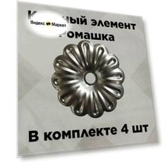 Кованый элемент цветок "Ромашка", диаметр 97мм из стали, холодная штамповка в комплекте 4шт