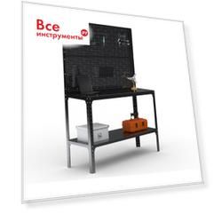 Стол-верстак ООО Металекс KIT 950х1700х400 мм, две полки + двойная перфопанель с комплектом аксессуаров, черный 205619