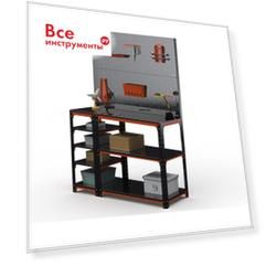 Стол-верстак ООО Металекс KIT 950х1700х400 (с бок. полками, двумя перфопанелями и комп. аксессуаров) (оранжево-чёрный) 204581