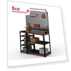 Стол-верстак ООО Металекс KIT 950х1700х400 (с бок. полками, 2-мя панелями и комп. освещения) (оранжево-чёрный) 204779