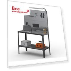 Стол-верстак ООО Металекс серия KIT 950х1700х400 мм, одна полка + двойная перфопанель с комплектом освещения, серый 205349