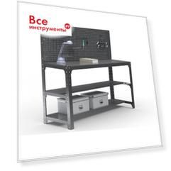 Стол металлический ООО Металекс серия KIT 750х1200х600 мм, мм, две полки мм, перфопанель с комплектом аксессуаров, черный 201393