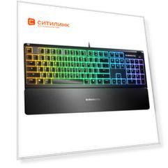 Клавиатура SteelSeries Apex 3 RU, USB, c подставкой для запястий, черный [64805]