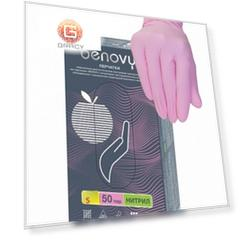 Benovy, Перчатки нитриловые, неопудренные, 3,8 г, 100 шт, розовые (3 размера), 100 шт, S, Розовые