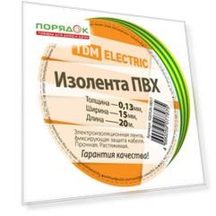 Изолента ПВХ, 15 мм, 130 мкм, желто-зеленая, 20 м, TDM Electric, SQ0526-0017