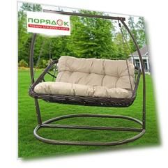 Качели садовые Кокон, 2-местные, 155х105х160 см, 240 кг, Green Days, Relax, венге, ротанг, подушка бежевая, 1801