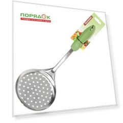 Шумовка нержавеющая сталь, навеска, зеленая, Daniks, Стандарт, YW-KT093B-4G/D-018