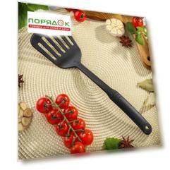 Лопатка кулинарная нейлон, с прорезями, навеска, черная, Daniks, Эконом, YW-KT017-1/H1010-01