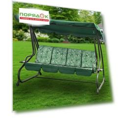 Качели садовые 4-местные, 230х120х170 см, 300 кг, Green Days, раскладываются в кровать, зеленые, листья, YT8209L, металл