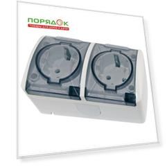 Розетка открытой установки, 2 гнезда, с заземлением, 16 А, пластик, IP54, белая, 2П+3, с прозрачной крышкой, TDM Electric, Селигер, SQ1818-0009