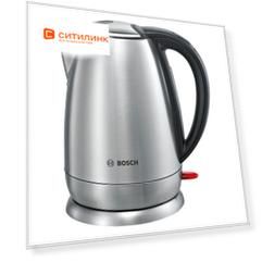 Чайник электрический Bosch TWK78A01, 2200Вт, черный и серебристый