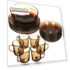 Сервиз столовый стекло, 19 предметов, на 6 персон, Basilico, 62074, дымчатый