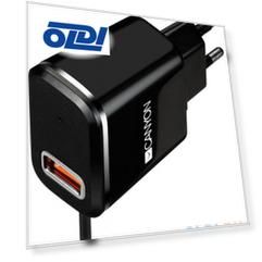 Зарядное устроиство от сети питания CANYON Universal 1xUSB AC charger (in wall) with over-voltage protection, plus Micro USB connector, Input 100V-240V, Output 5V-2.1A, with Smart IC, black (silver stripe), cable length 1m