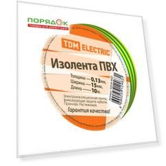 Изолента ПВХ, 15 мм, 130 мкм, желто-зеленая, 10 м, TDM Electric, SQ0526-0027