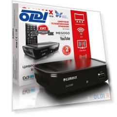 Приставка DVB-T2 LUMAX/ GX2325S, Пластик, 3.5 JACK, USB, HDMI,  Wi-Fi, Dolby Digital, MEGOGO, IPTV-плейлисты, Кинозал LUMAX, YouTube, 0,3кг внешний блок питания