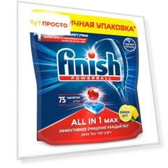 Таблетки для посудомоечных машин Finish 75шт все в 1 лимон