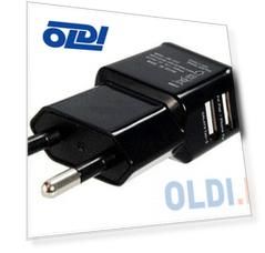 Зарядное устройство/адаптер питания USB от эл.сети Orient PU-2402, два выхода USB, 5В / 2.1A, черный