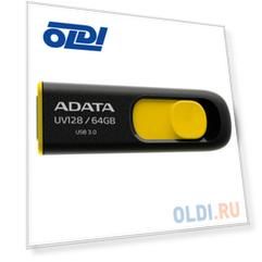 Внешний накопитель 64GB USB Drive ADATA USB 3.1 UV128 черно-желтая выдвижная AUV128-64G-RBY