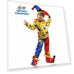 Карнавальный костюм Батик Петрушка рубаха с поясом/брюки/колпак/сапожки, цвет: желтый/синий