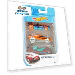 Машинка Hot Wheels Голубая с оранжевыми колесами/оранжевая с белыми колесами/красно-бирюзовая, 7 см