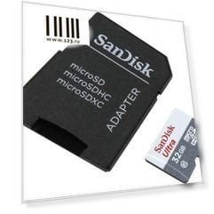 Карта памяти Micro SDHC 32Gb Class 10 Sandisk SDSQUNS-032G-GN3MA + адаптер