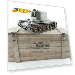 Torro Радиоуправляемый танк КВ-2 1/16 2.4G, СССР, зеленый, ИК-пушка, деревянная коробка