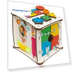 Деревянная игрушка Evotoys Бизиборд кубик Знайка Семицветик Миди