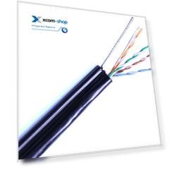 Кабель витая пара U/UTP 5e кат. 4 пары Datarex DR-140201 24AWG(0.51 мм), медь, одножильный (solid), внешний, с троссом, PE, чёрный, уп/305м