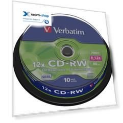 Диск CD-RW Verbatim 43480 700МБ, 80 мин., 8-12x, 10 шт., Cake Box, DL+