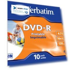 Диск DVD-R Verbatim 43521 4.7ГБ, 16x, 10 шт., Jewel Case, (43521), Printable, матовая поверхность
