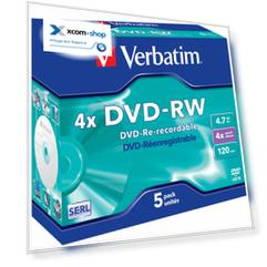 Диск DVD-RW Verbatim 43285 4.7ГБ, 4x, 5шт., Jewel Case (43529)