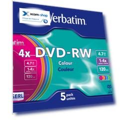 Диск DVD-RW Verbatim 43563 4.7ГБ, 4x, 5шт., Slim Case, Color