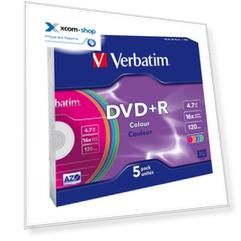 Диск DVD+R Verbatim 43556 4.7ГБ, 16x, 5шт., Slim Case Color