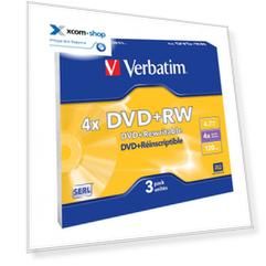 Диск DVD+RW Verbatim 43636 4.7ГБ, 4x, 3шт., Slim Case