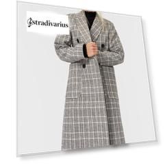 Stradivarius Длинное Пальто В Клетку Женская Коллекция Пестро-Серый M
