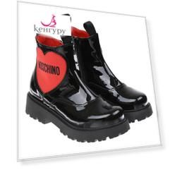 Лаковые ботинки с красным сердцем и логотипом Moschino детские