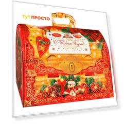 Новогодний подарок золотой ларец 1500г Обьединенные кондитеры
