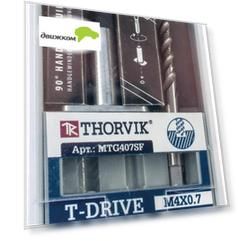 Метчик машинно-ручной Thorvik T-DRIVE со спиральной канавкой для глухих отверстий с направляющей в наборе М4х0.7, HSS-G