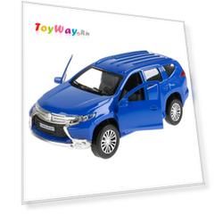 Машина металлическая Mitsubishi Pajero Sport 12 см, открываются двери, инерционная, цвет синий